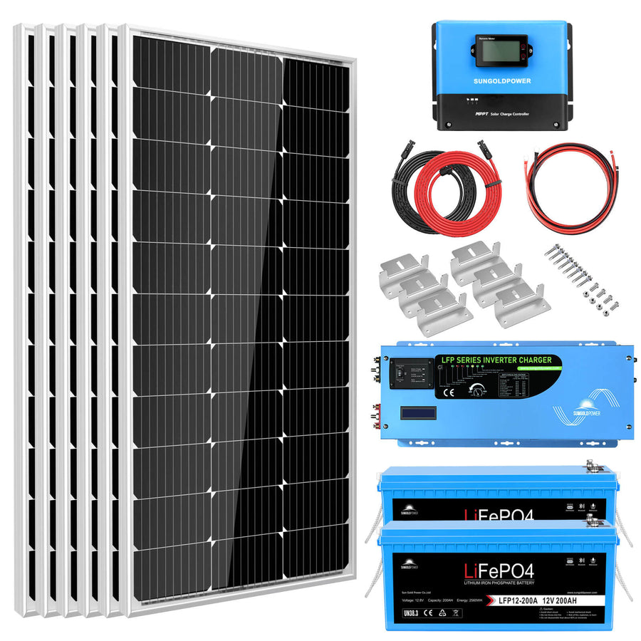 SunGoldPower Off Grid Solar Kit 3000W Inverter 12VDC 120V Output LifePO4 Battery 600 watt Solar Back Up SGK-PRO3