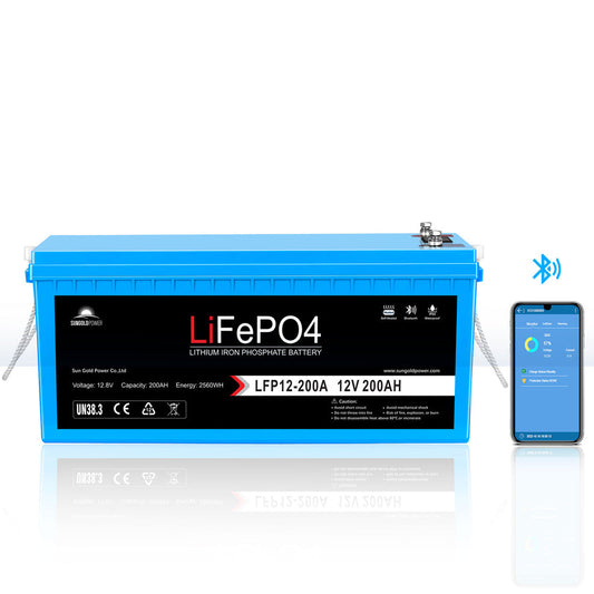 SunGoldPower 12V 200Ah LiFePo4 Deep Cycle Lithium Battery Bluetooth / Self-Heating / IP65