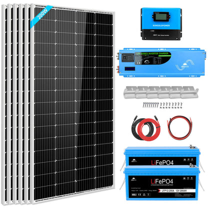 SunGoldPower Off Grid Solar Kit 4000W Inverter 12VDC 120V/240V LiFePO4 Battery 1200 Watt Solar Back Up SGK-PR4S