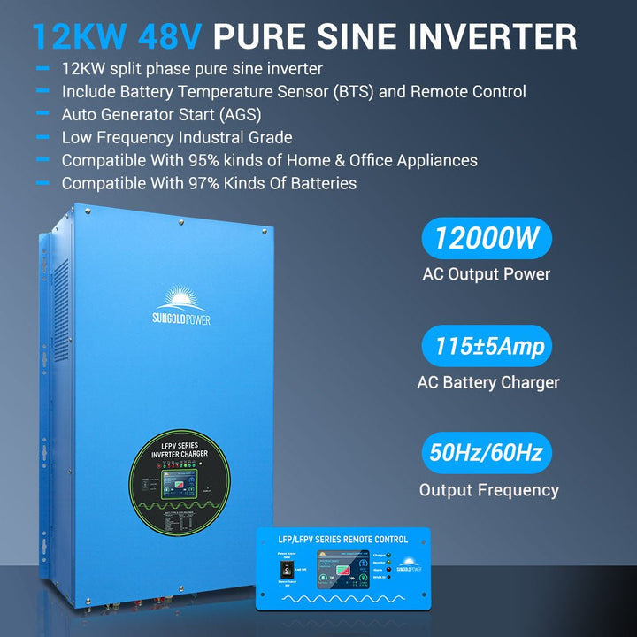 SunGoldPower 12000W 48V Split Phase Pure Sine Wave Inverter Charger