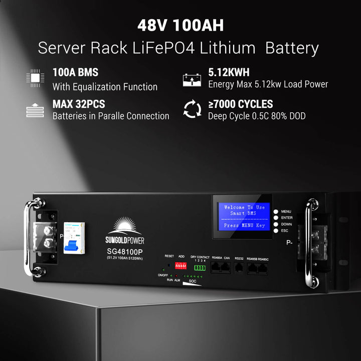 SunGoldPower 48V 100AH Server Rack LiFePO4 Lithium Battery