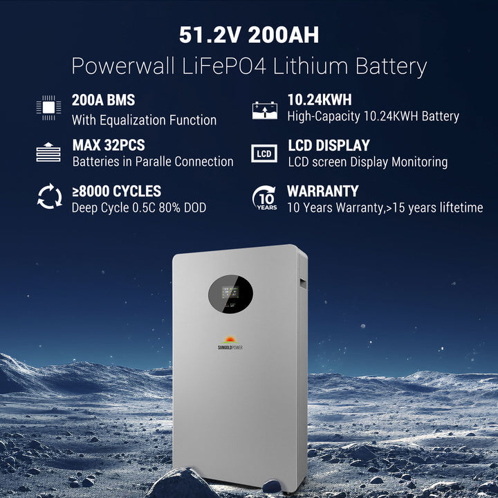 SunGoldPower Powerwall X LITHIUM BATTERY 51.2V 200AH