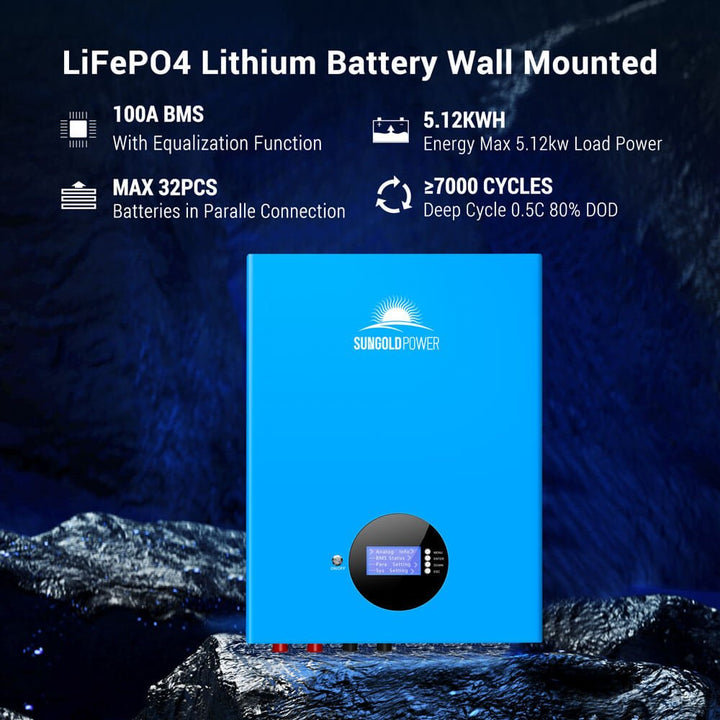 SunGoldPower 5.12KWH Powerwall LiFePO4 Lithium Battery