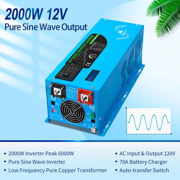 SunGoldPower 2000W DC 12V Pure Sine Wave Inverter with Charger