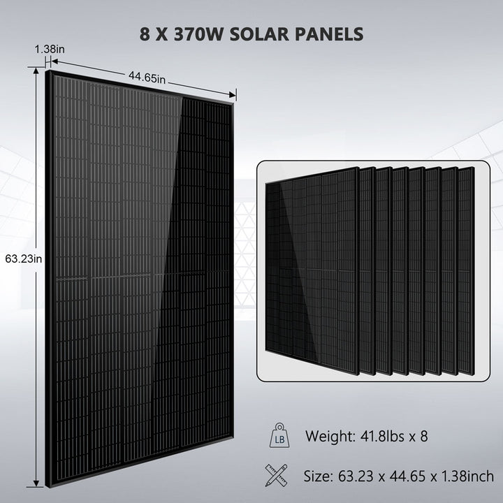 SunGoldPower Off-Grid Solar Kit 6000W 48VDC 120V/240V LifePo4 10.48KWH Power Wall Lithium Battery 8 X 370 Watts Solar Panels SGR-6KL48S