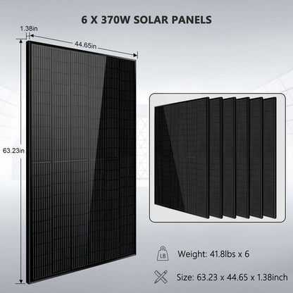 SunGoldPower Off-Grid Solar Kit 5000W 48VDC 120V 10.24KWH PowerWall Lithium Battery 6 X 370 Watts Solar Panels SGM-5K10M