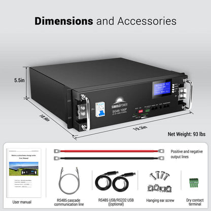 SunGoldPower 48V 100AH Server Rack LiFePO4 Lithium Battery