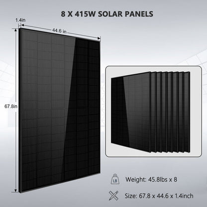 SunGoldPower Off-Grid Solar Kit 8000W 48VDC 120V/240V LifePo4 10.24KWH Lithium Battery 8 X 415 Watts Solar Panels SGR-8K10E