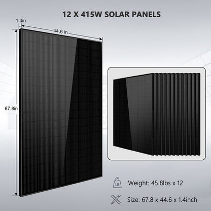 SunGoldPower Off-Grid Solar Kit 12000W 48VDC 120V/240V LifePo4 20.48KWH Lithium Battery 12 X 415 Watts Solar Panels SGR-12K20E