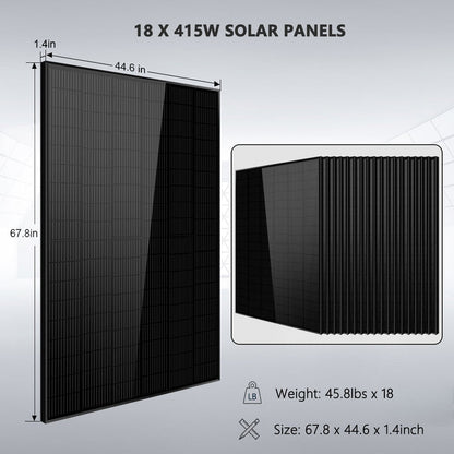 SunGoldPower Off-Grid Solar Kit 15000W 48VDC 120V/240V LifePo4 20.48KWH Lithium Battery 18 X 415 Watts Solar Panels SGR-15K20E