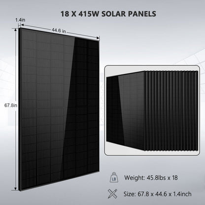 SunGoldPower Off-Grid Solar Kit 18000W 48VDC 120V/240V LifePo4 20.48KWH Lithium Battery 18 X 415 Watts Solar Panels SGR-18K20E