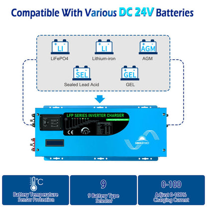 SunGoldPower 3000W DC 24V Pure Sine Wave Inverter With Charger