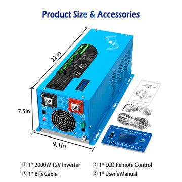 SunGoldPower 2000W DC 12V Pure Sine Wave Inverter with Charger