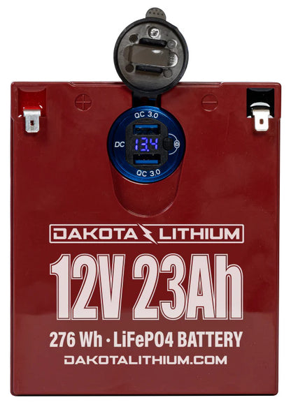 Dakota Lithium 12v 23Ah Battery with Dual USB Ports & Voltmeter