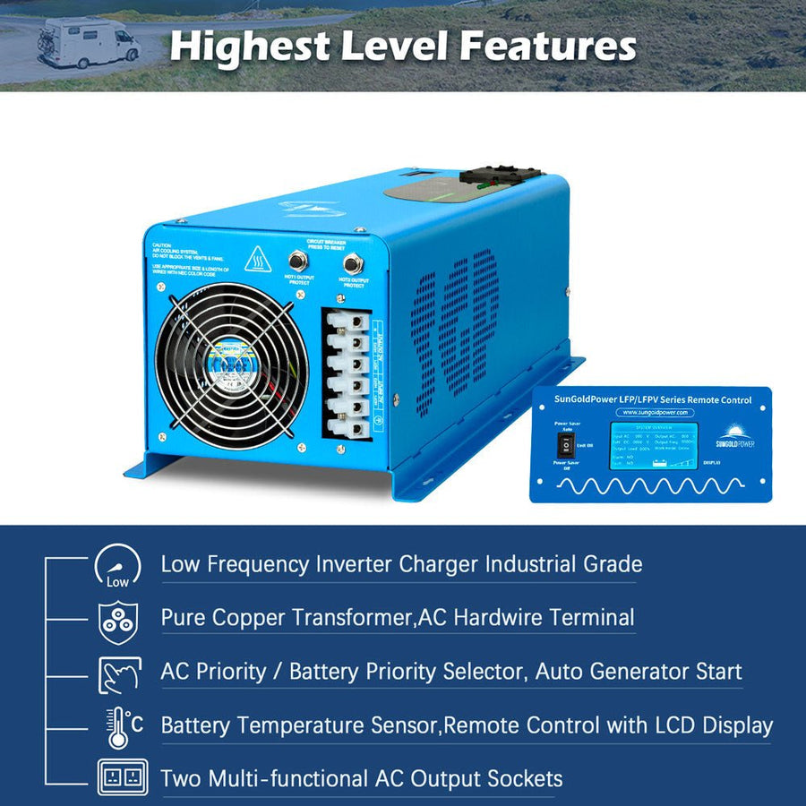 SunGoldPower 6000W DC 24V Split Phase Pure Sine Wave Inverter With Charger