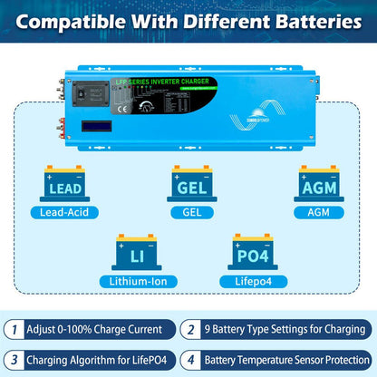 SunGoldPower 4000W DC 24V Split Phase Pure Sine Wave Inverter With Charger