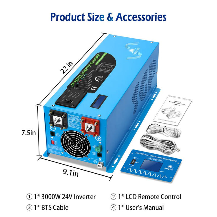 SunGoldPower 3000W DC 24V Pure Sine Wave Inverter With Charger