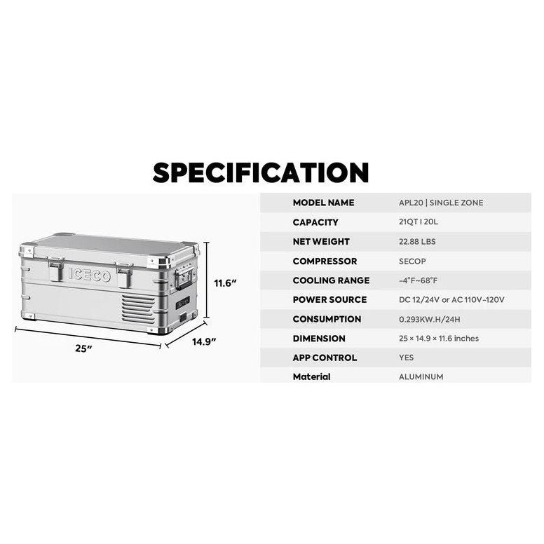 ICECO APL20 Aluminum Freezer Single Zone- 20LT Light Duty