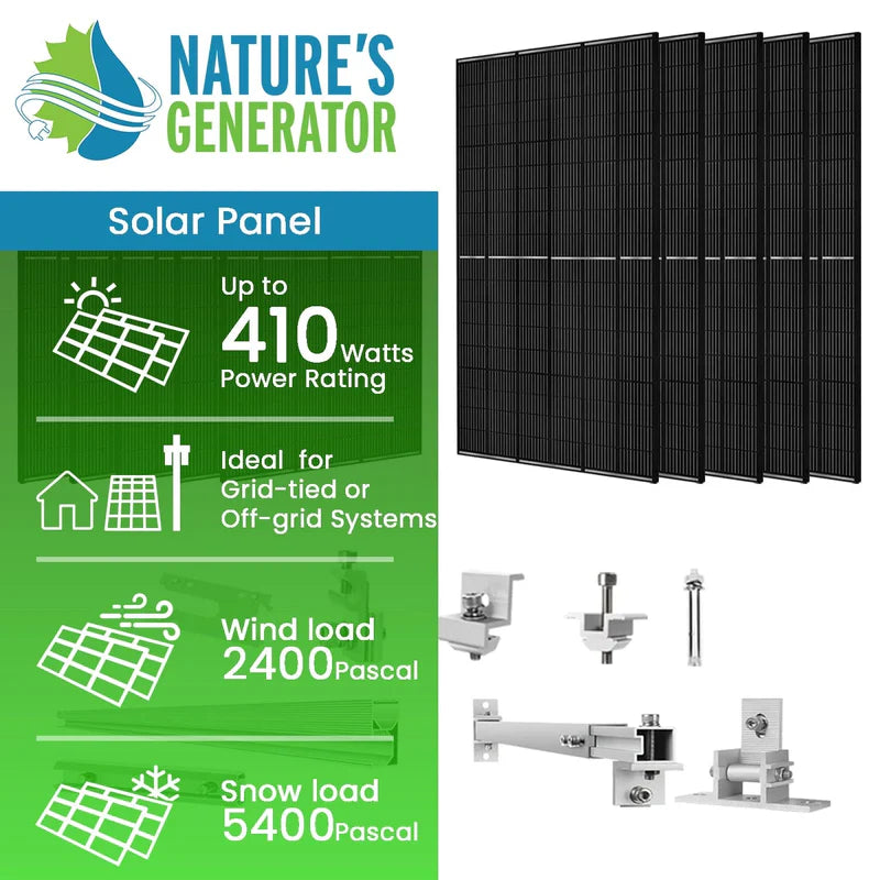 Nature's Generator 410W Solar Panel (10 Pack) With Solar Panel Mount Rack