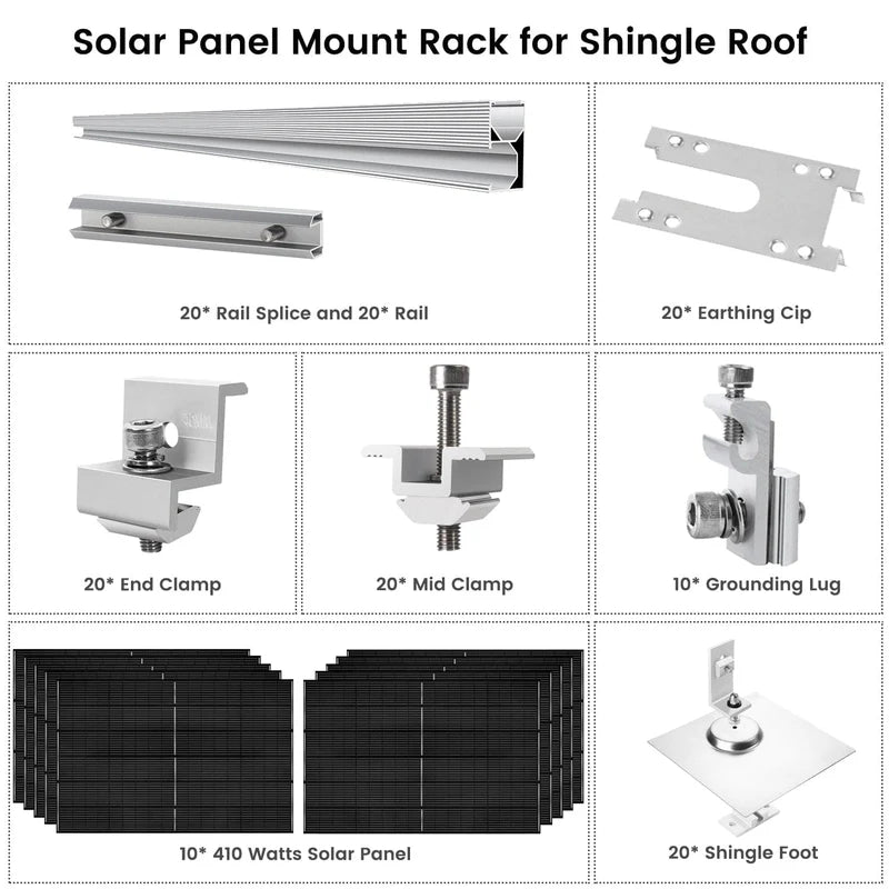 Nature's Generator 410W Solar Panel (10 Pack) With Solar Panel Mount Rack