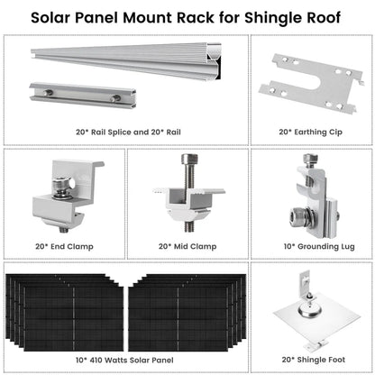 Nature's Generator 410W Solar Panel (10 Pack) With Solar Panel Mount Rack