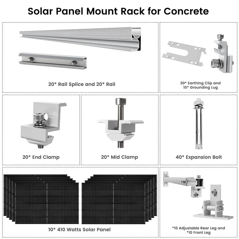 Nature's Generator 410W Solar Panel (10 Pack) With Solar Panel Mount Rack