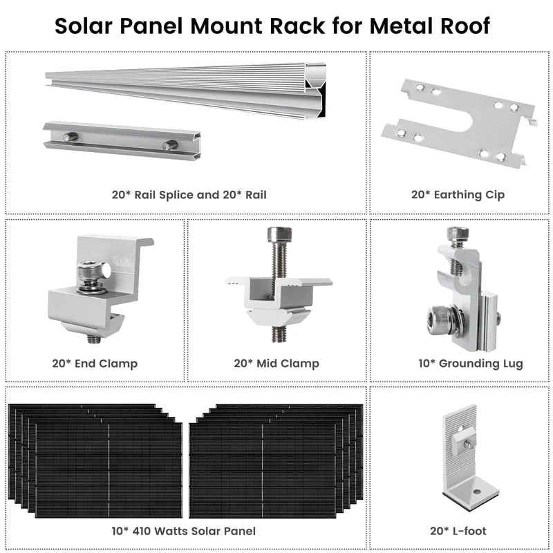 Nature's Generator 410W Solar Panel (10 Pack) With Solar Panel Mount Rack