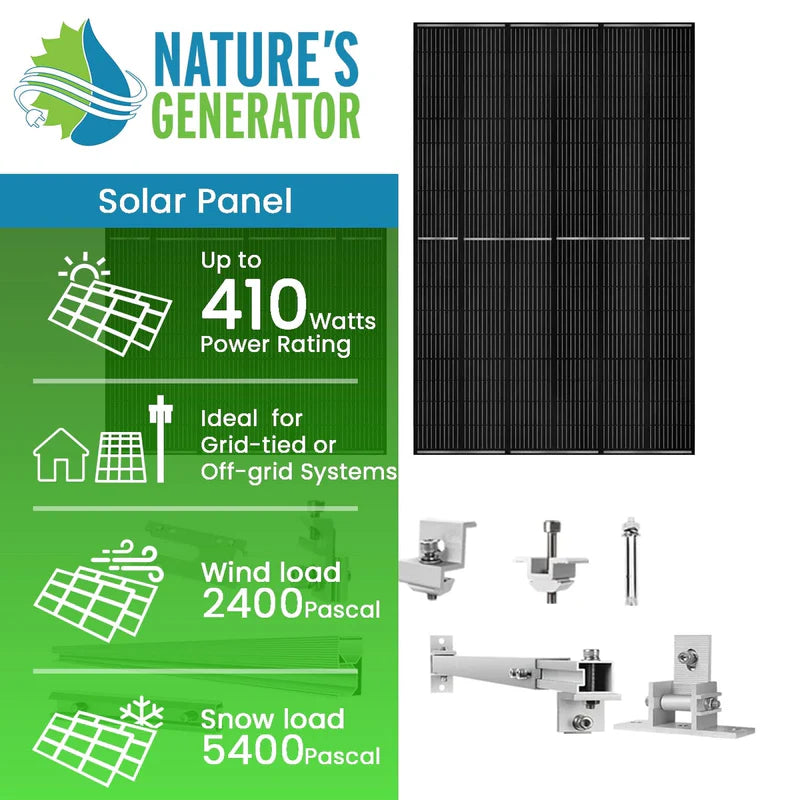 Nature's Generator 410W Monocrystalline Solar Panel (2 Pack) With Solar Panel Mount Rack