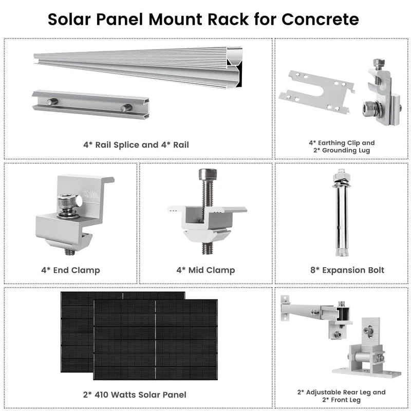 Nature's Generator 410W Monocrystalline Solar Panel (2 Pack) With Solar Panel Mount Rack