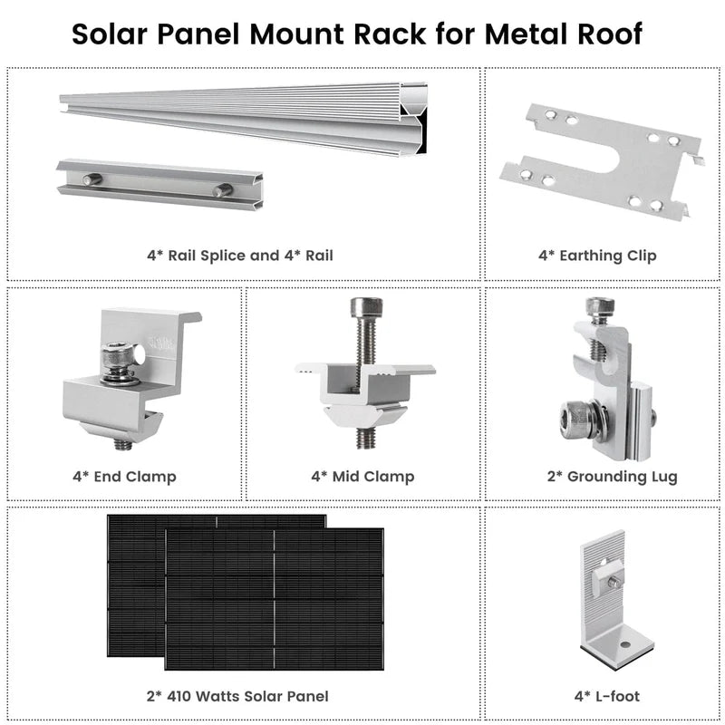 Nature's Generator 410W Monocrystalline Solar Panel (2 Pack) With Solar Panel Mount Rack