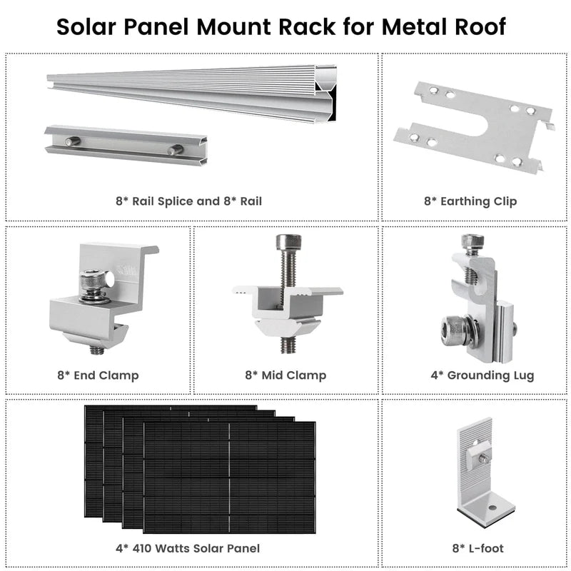 Nature's Generator 410 Watt Monocrystalline Solar Panel (4 Pack) w/Mounting Rack