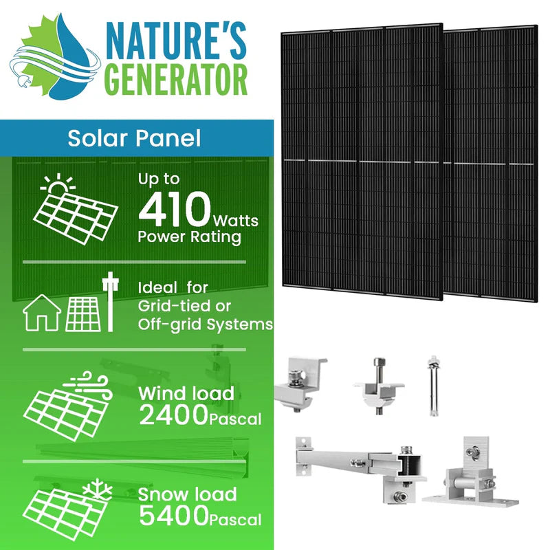 Nature's Generator 410 Watt Monocrystalline Solar Panel (4 Pack) w/Mounting Rack