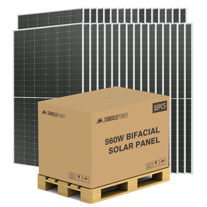 SunGoldPower 560W Bifacial PERC Solar Panel (32 Panels)