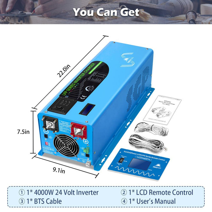 SunGoldPower 4000W DC 24V Split Phase Pure Sine Wave Inverter With Charger