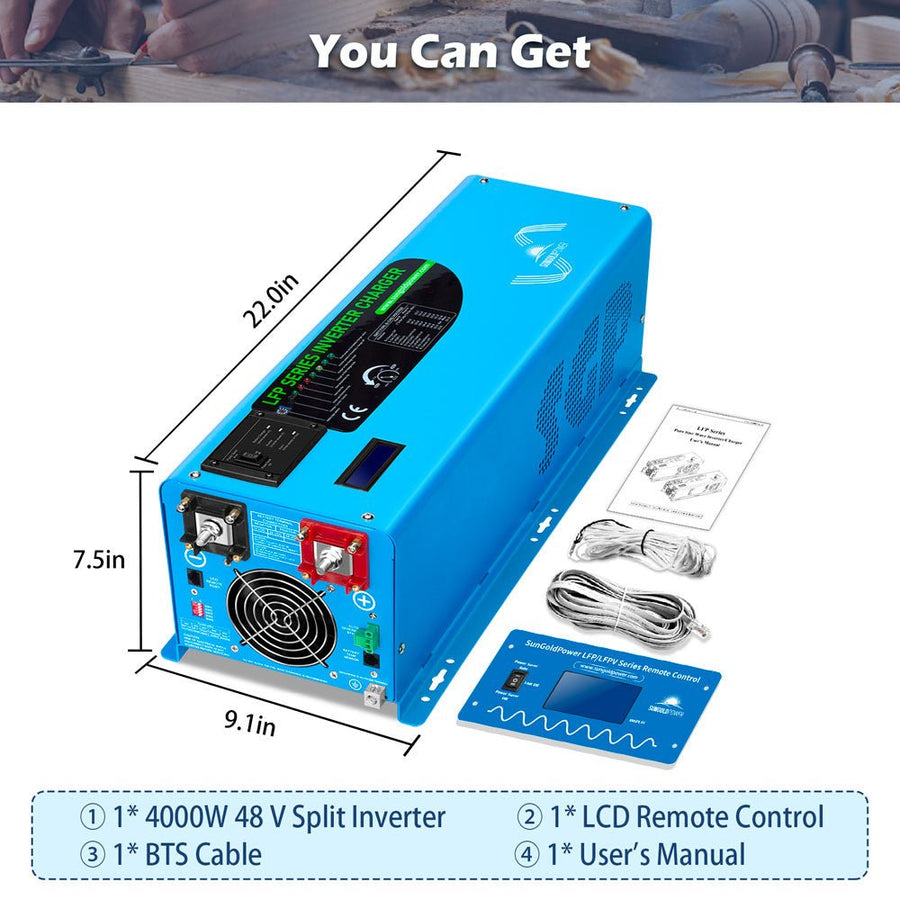 SunGoldPower 4000W DC 48V Split Phase Pure Sine Wave Inverter With Charger UL1741 Standard