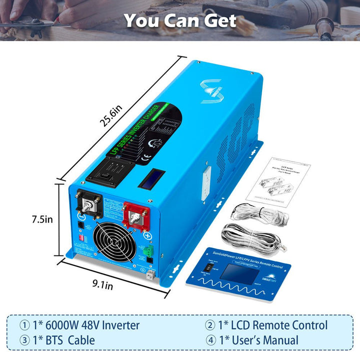 SunGoldPower 6000W DC 48V Split Phase Pure Sine Wave Inverter With Charger UL1741 Standard