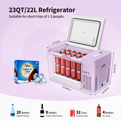 BougeRV 12V 23 Quart Colorful Purple Portable Mini Fridge