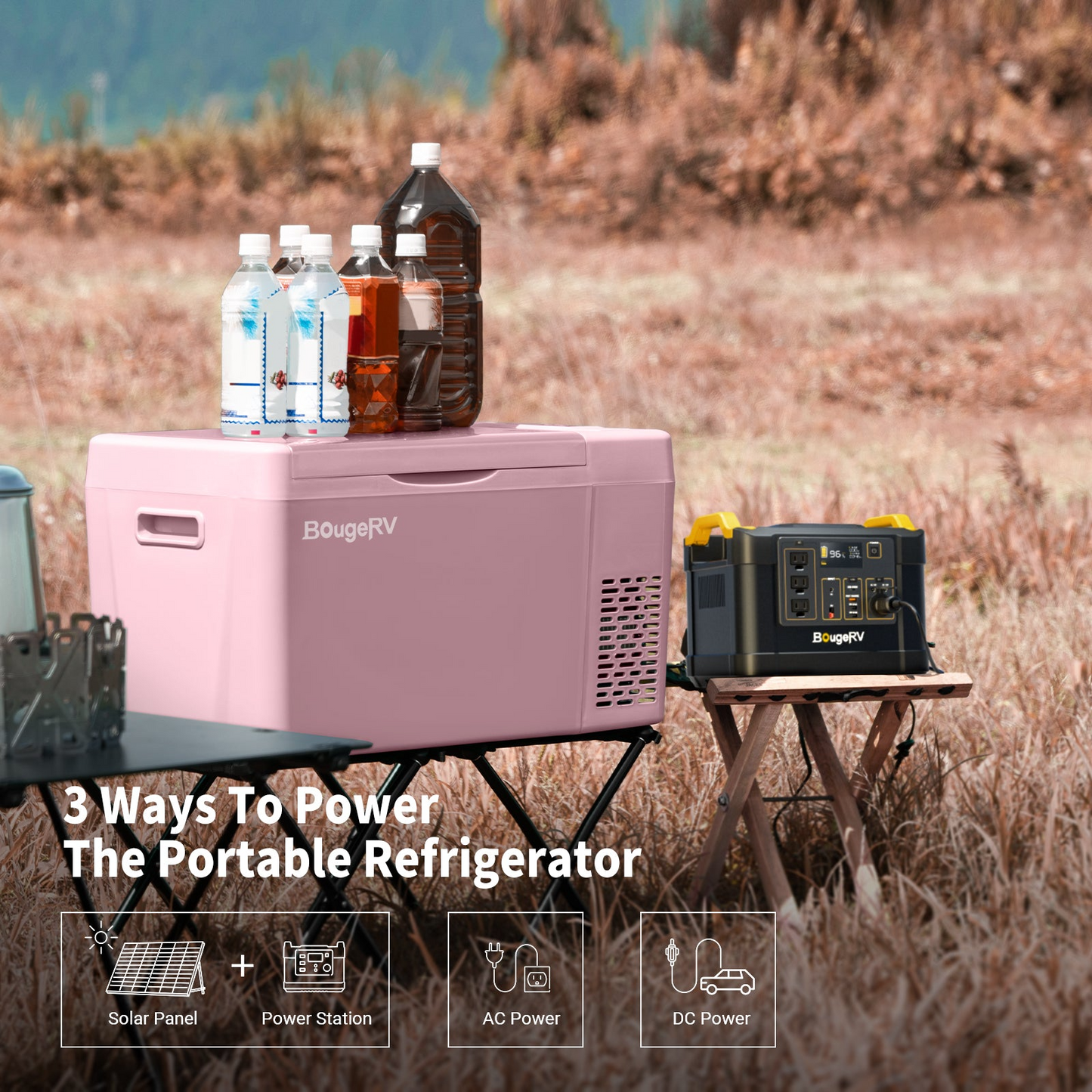 BougeRV 12V 23 Quart Colorful Pink Portable Mini Fridge